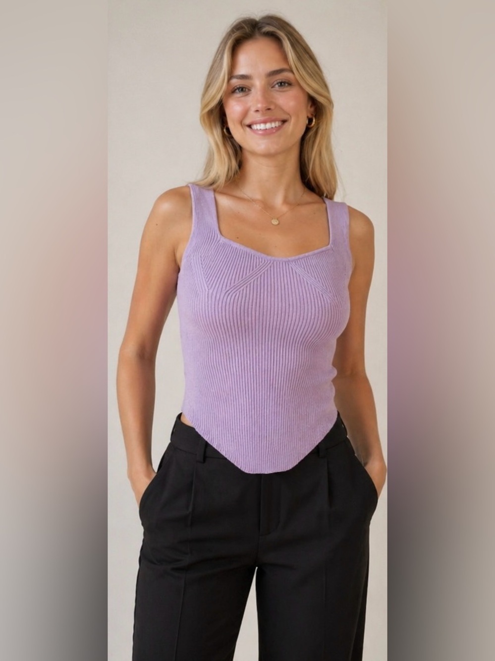 Aritzia Lavender Ribbed Square-Neck Tank